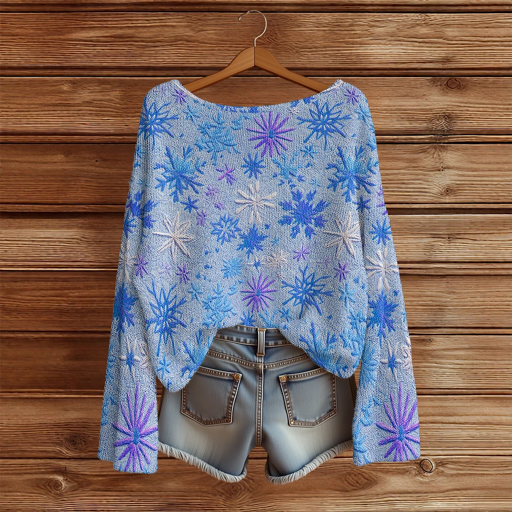 

Women's Casual Snowflake Print Knitted Pullover Sweaters Crewneck Long Sleeve Loose Sweater Fashion Streetwear Jumper Tops