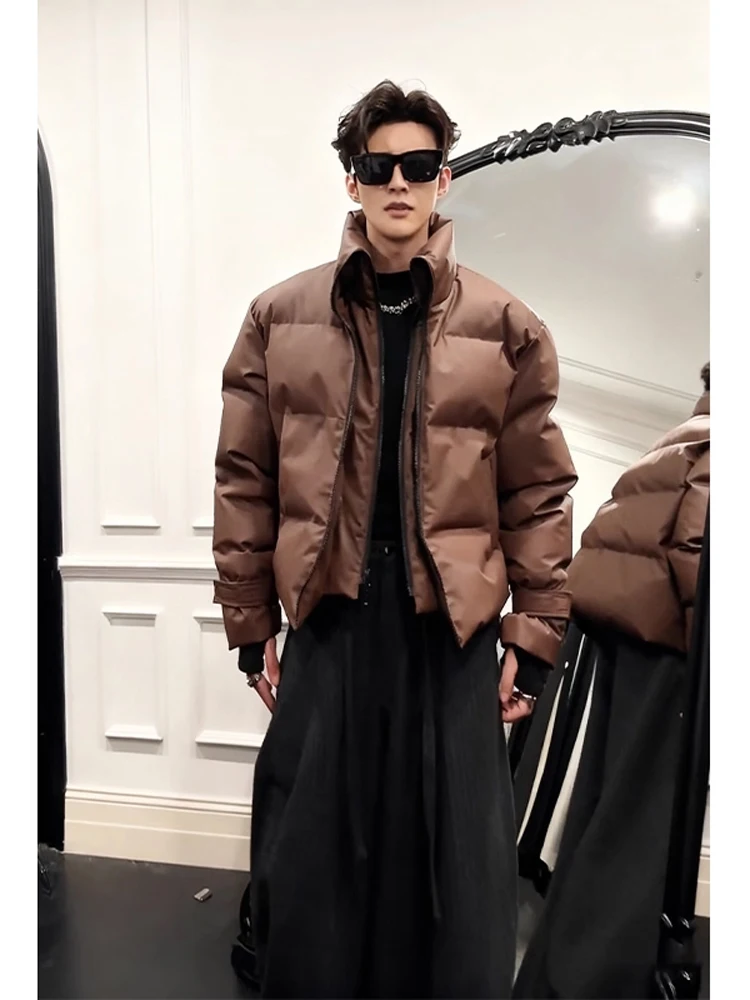American Retro Brown Collar Thickened Cotton Jacket Men's Winter High Sensation Cool Red Inner Thick Cotton Coat Quilted Coat