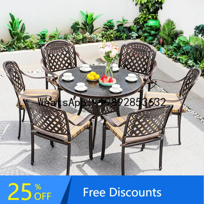 YFY Outdoor Cast Aluminum Table and Chair Set Courtyard Outdoor Simple Table and Chair Combination Aluminum Alloy Villa Garden
