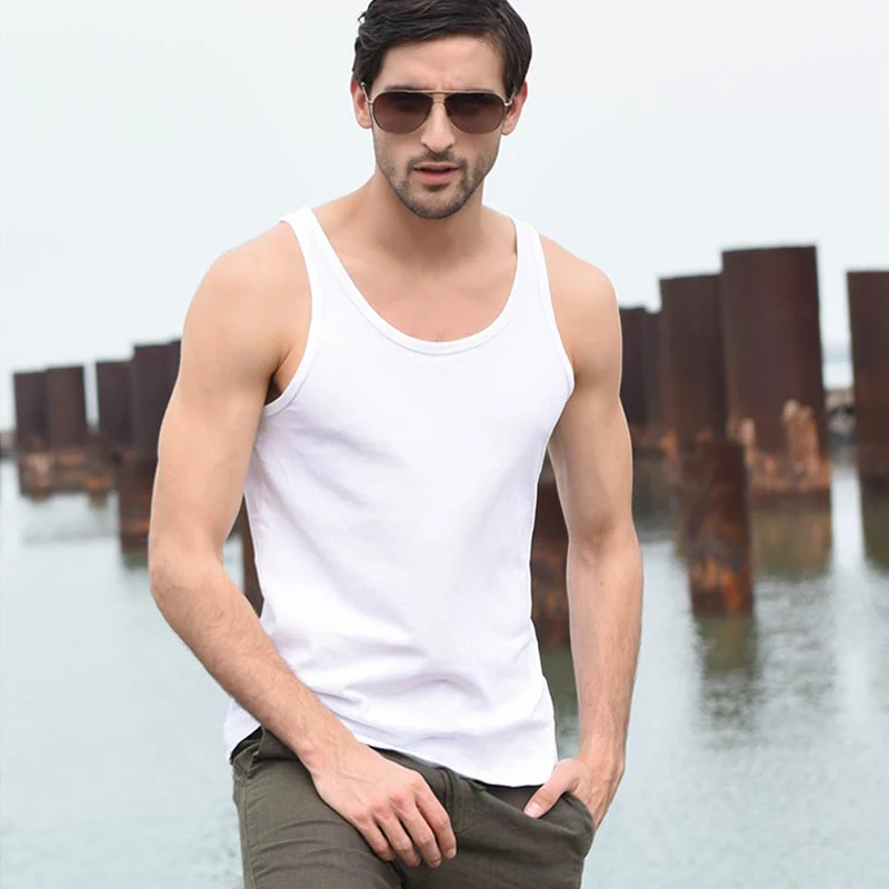 White Tank Top Gym Accessories Men Summer New Casual Solid Sleeveless Vest Male Pure Cotton Gym Shirt Jogger Waistcoat