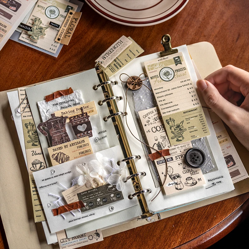 Journal GO 50pages Coffee Themed Material Book Vintage Scrapbook Material Paper Retro Ticket Journal Craft Making Assets