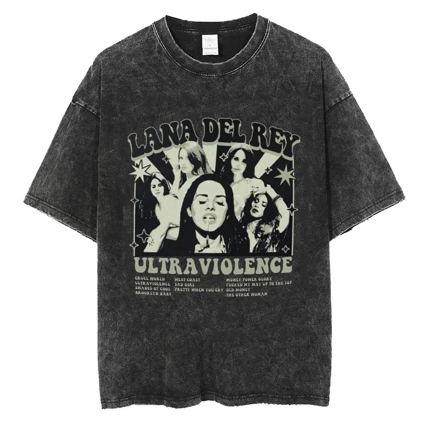 Lana Del Rey Ldr Sailing T-shirt Men\'s Hip Hop Korean Fashion Style Tshirts Unisex Vintage Washed Oversized Short Sleeve T Shirt