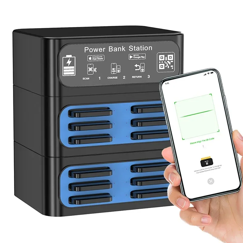 

OEM ODM Stacking Powerbanks Vending Machine Restaurant Family Party Sharing Power Bank Station 24 12 6 Slots Rental Power Bank