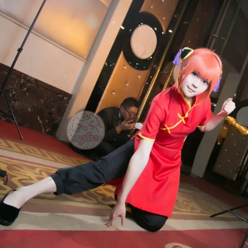 

Soul Kagura Cosplay Costume Women Japanese Anime Gintama Kagura Chinese Dress Wig Cosplay Kungfu Wear Cheongsam Outfits