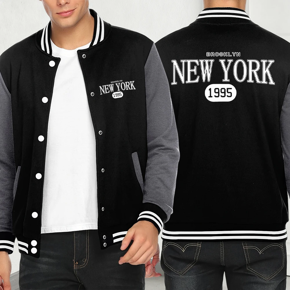 

New York Brooklyn 1995 Print Autumn Jackets Men Hip Hop Personality Baseball Jersey Loose Casual Clothes Y2K Fashion Coat