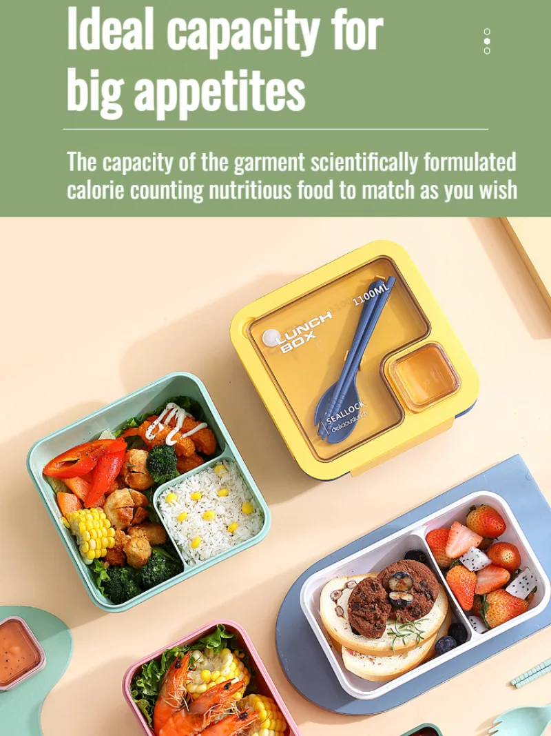 Portable Compartment Lunch Box | Multi-Layer Divided Design to Prevent Flavor Mixing | Food-Grade PP