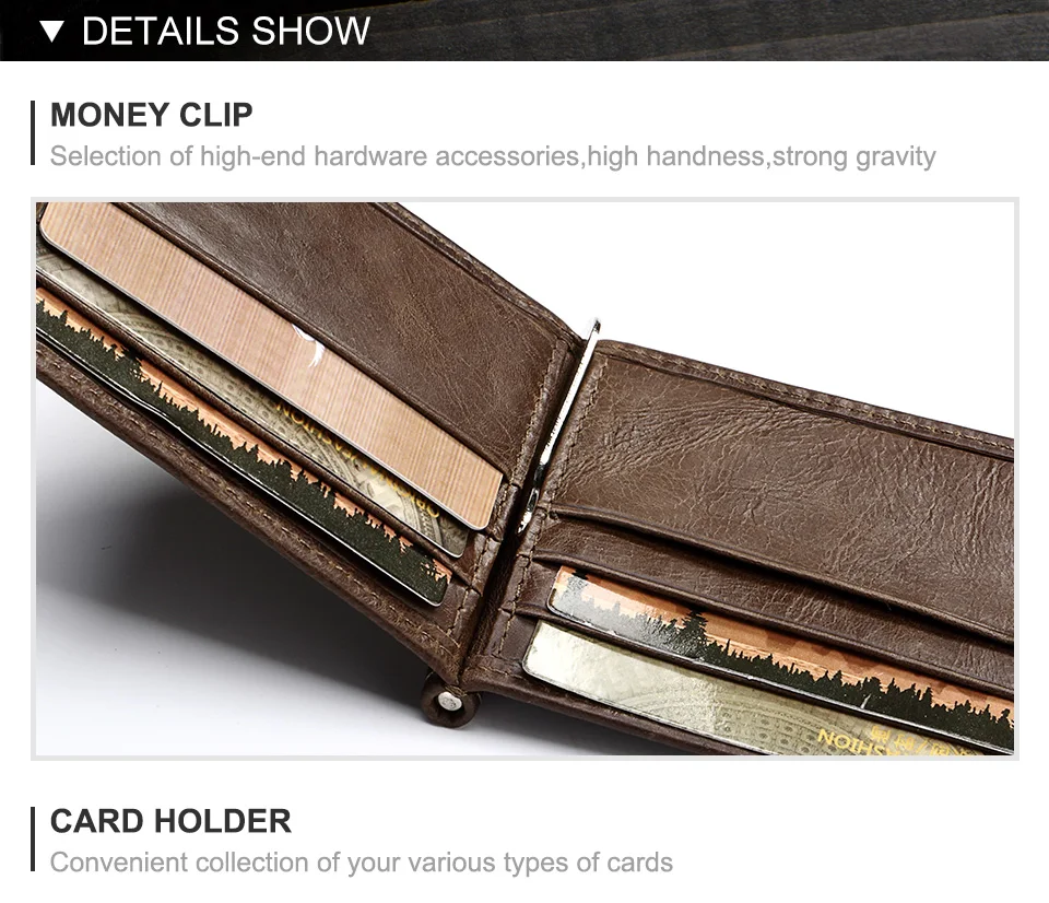 Ultra-dünne männer Geld Clip Brieftasche Vintage Echtes Leder Bifold Karte Halter Geldbörse Mini Hohe Qualität Männlichen Geld geldbörse Cartera – Detail 5