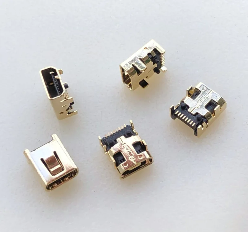 For brand new, braided MINI USB tail plug 8P gold plated, female seat interface, in-line fixed pin, slot seat