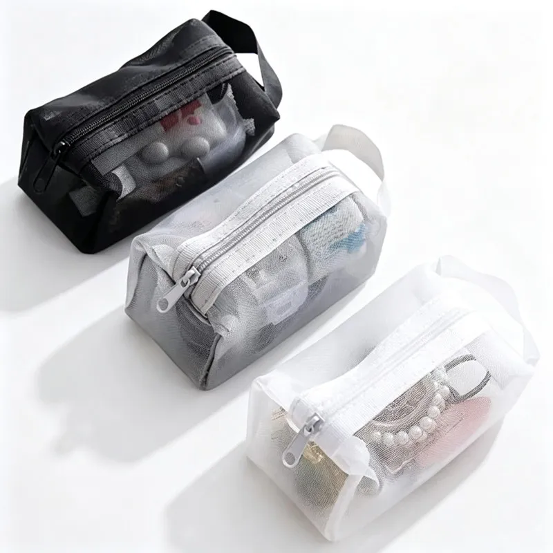 11*7*5.5cm Zipper Portable Transparent Nylon Mesh Makeup Purse Mini Cosmetic Bags Card Key charger Earphone Cable Storage Pouch