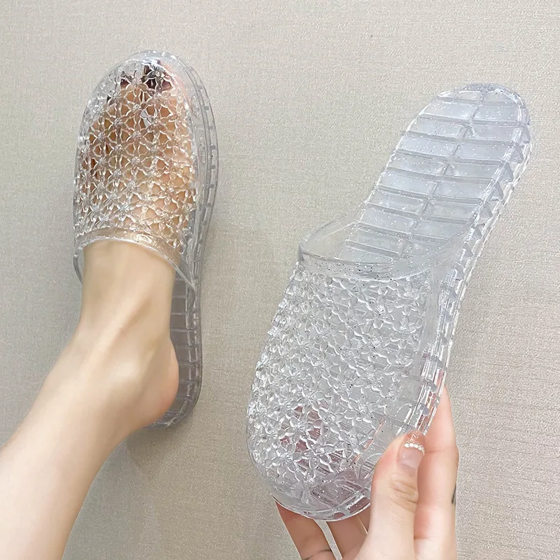 

Summer Jelly Slippers Woman Crystal Summer Home Out Wearing Slides Hollow Out Antiskid for Female Close Toe