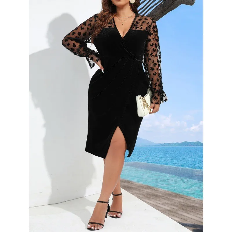 Mesh große Größe formelle Occas Kleid Frauen Sommer Abend party hohe Qualität plus Größe schlanken langen Rock elegante Vintage Robe