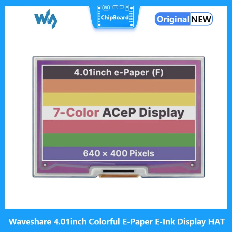 

Waveshare 4.01inch Colorful E-Paper E-Ink Display HAT For Raspberry Pi, 640×400 Pixels, ACeP 7-Color, SPI Interface