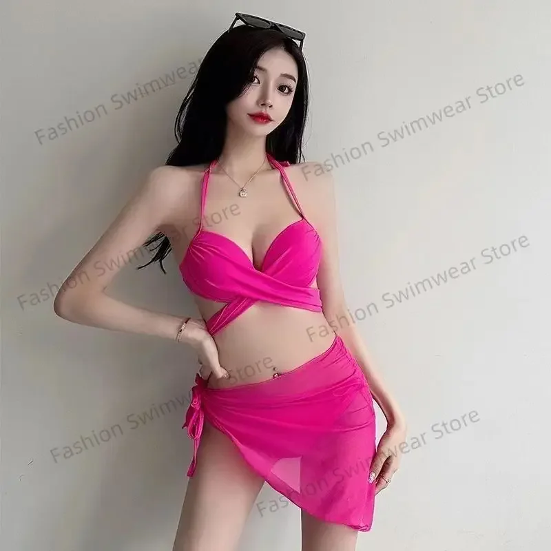 

Sexy Bikini Three-piece Set Women's Swimsuit Pure Desire Trendy Small Chest Gathered Hot Spring Vacation Beachwear