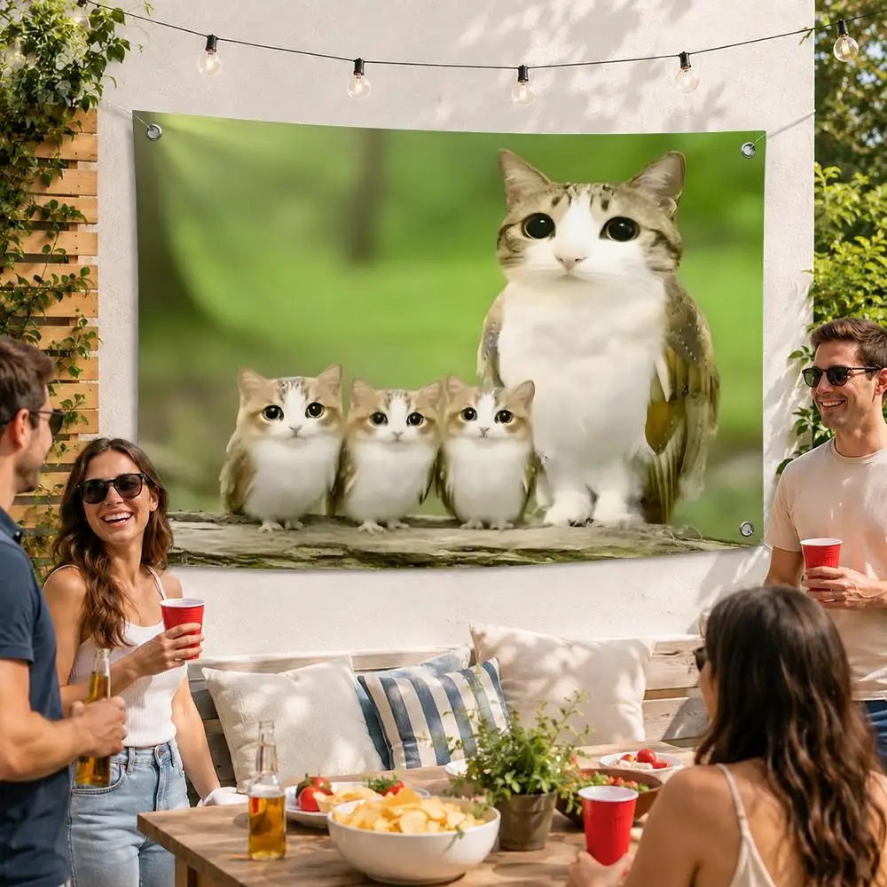 Funny Bird Cat Hybrid Meme Flags Soft Durable Tapestry Skin-friendly  Outdoor Party Home Living Room Bar Bedroom Decoration