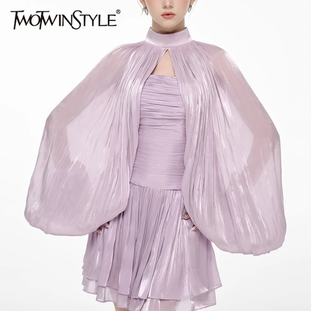 

Новый модный комплект TWOTWINSTYLE: однотонный, свободный, с плиссировкой, для женщин, с круглым вырезом, без рукавов, с лоскутным шарфом, нежный мини-комплект