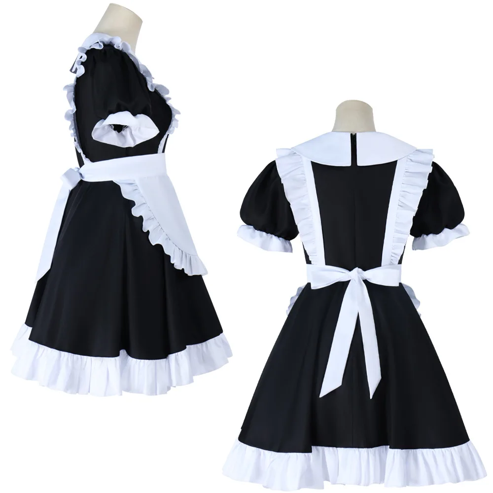 

Anime Pomni Cosplay Costume Black White Maid Dress with Purple Heart & Ruffled Apron for Role Play