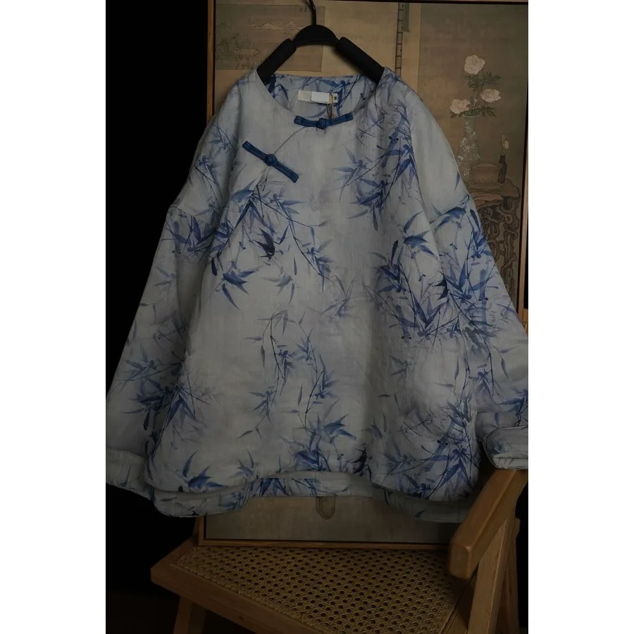 

Хлопковая куртка с принтом в стиле ретро, женская зимняя одежда, хлопковая верхняя одежда Zen Sle, пальто с пуговицами