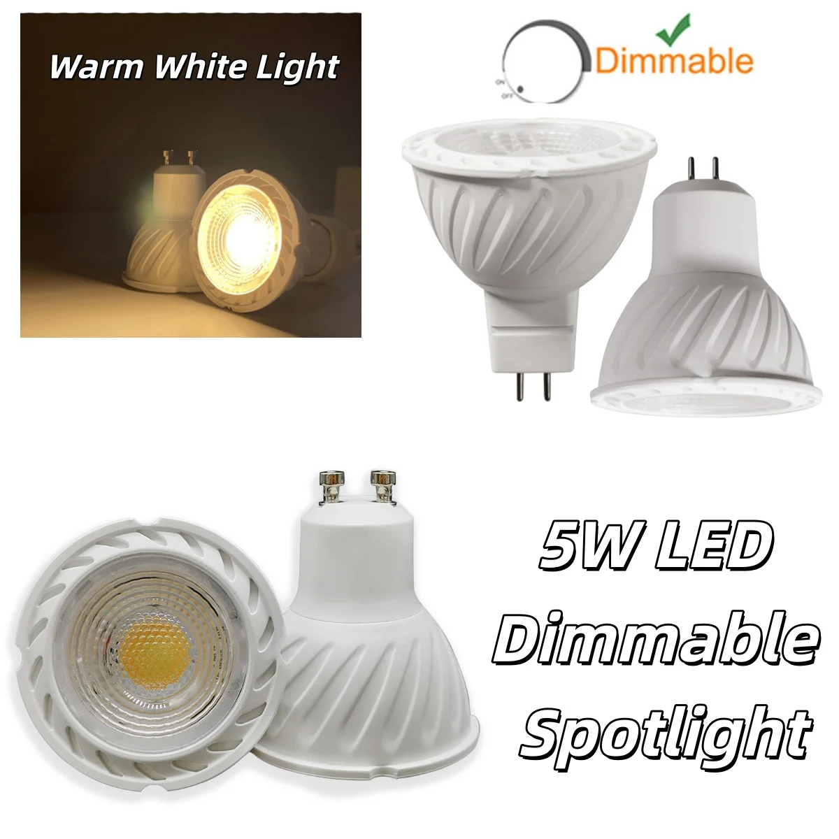 Foco LED regulable GU10/GU5.3, lámpara LED COB de 5W, 220V, bombilla de luz blanca cálida, iluminación para el hogar, sala de estar, dormitorio, oficina y pasillo