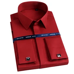 Quality Luxury Mercerized Cotton French Cuff Button Shirts Long Sleeve Men Tuxedo Wedding Shirt High Dress Shirt with Cufflinks