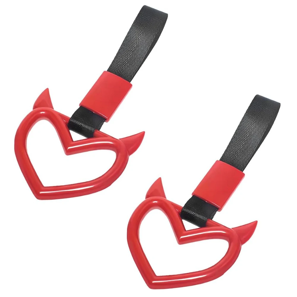 

2PCS Devil Heart Handle Ring Rear Bumper Warning Grab Handles Ring for Cars Car Handle Strap Drift Charm, Auto Interior