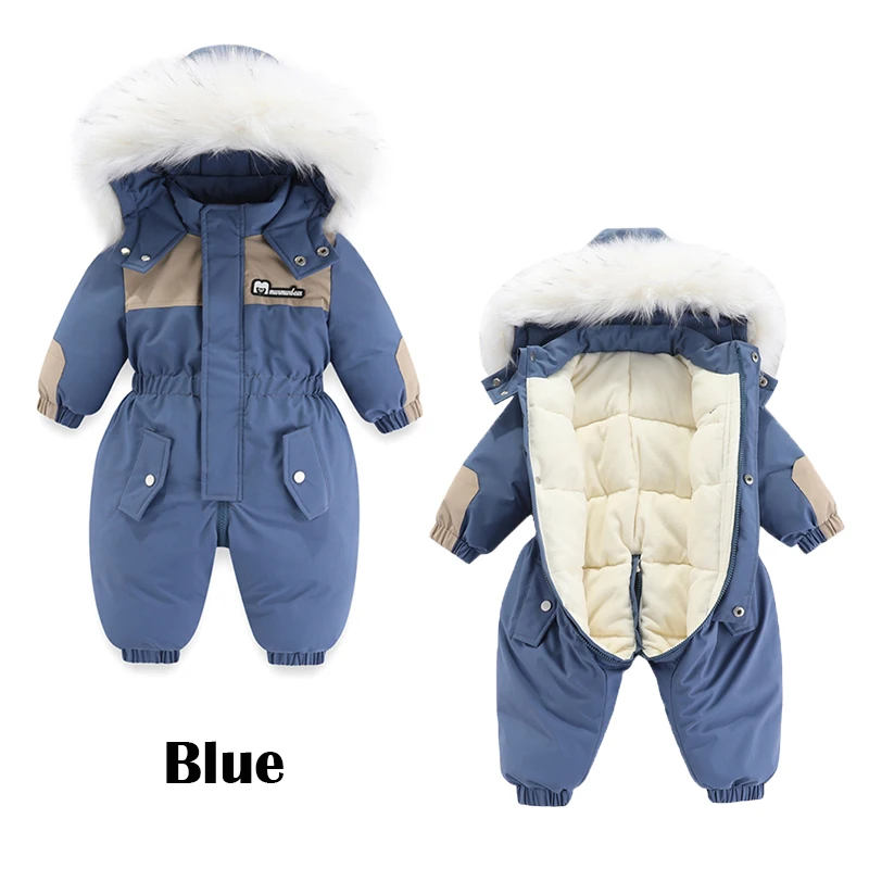 Winter Children Ski Suit Thicken Waterproof Baby Jumpsuit Warm Baby Girl Clothes Plus Velvet Infant Romper Boys Coat 1-5 Years