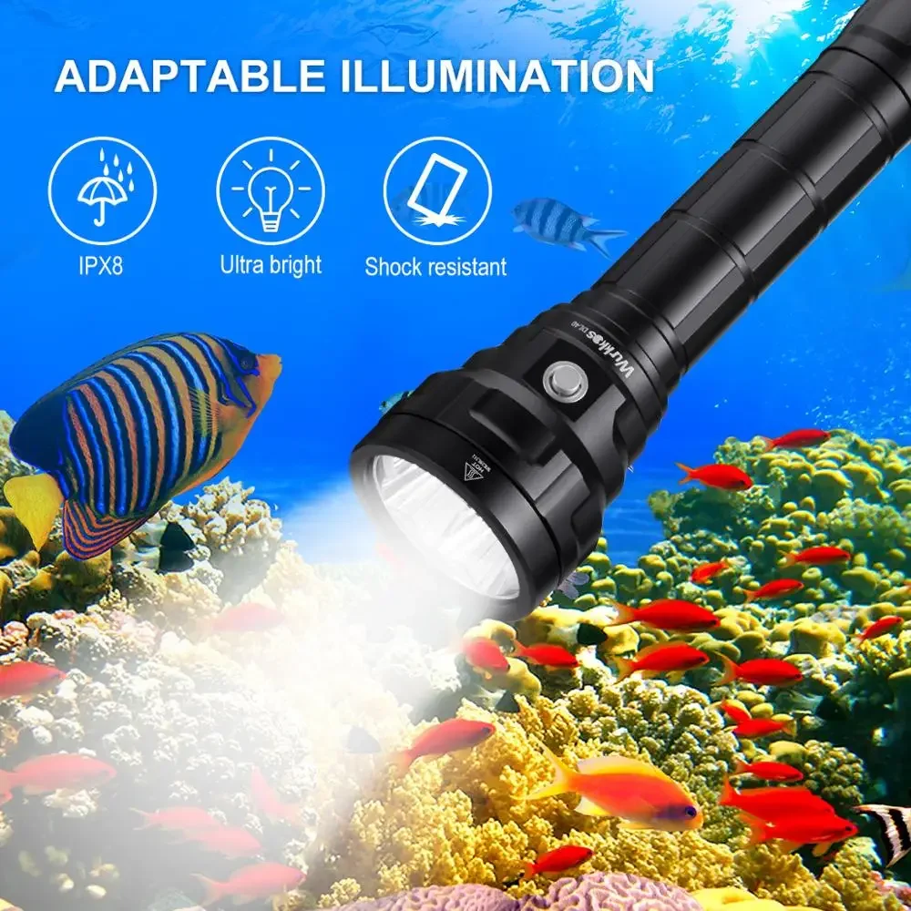 DL40 Power Torch Diving Light Bright Outdoor Waterproof 5000K Sea Driving Underwater Flashlight