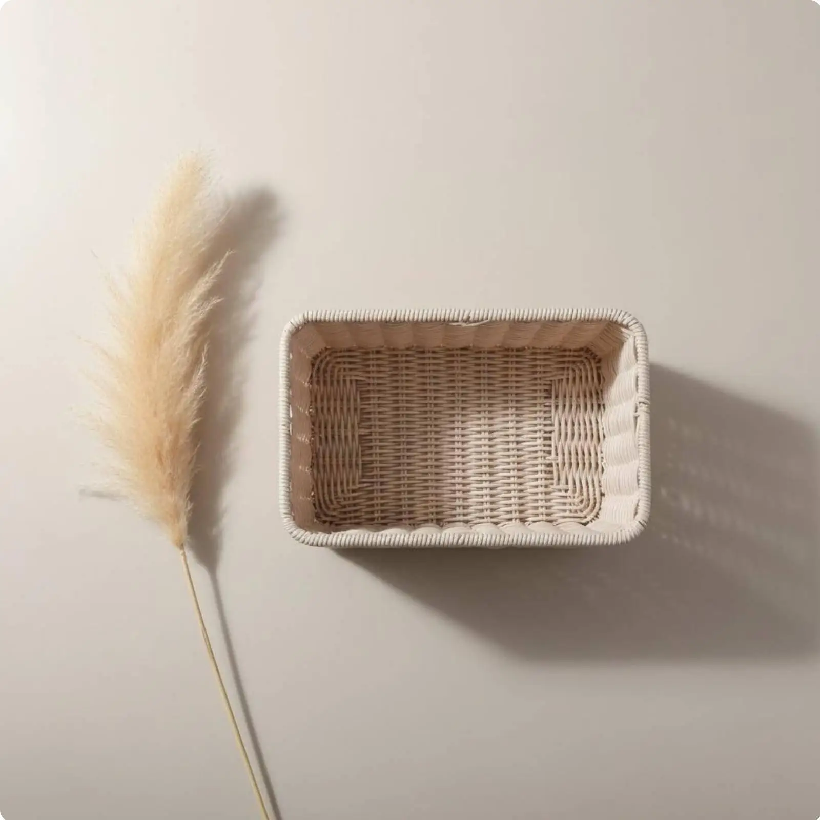 Durable Wicker Basket Storage Organizer Handwoven Plastic Rattan with Iron Inner Frame Decorative Bin for Closet Laundry Room