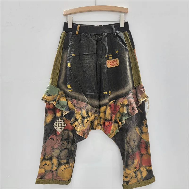 السراويل الفنية الرجعية. طباعة الأزهار، زخرفة كشكش وخصر مرن للحصول على أنيقة ومريحة. اتجاه 2025. #2