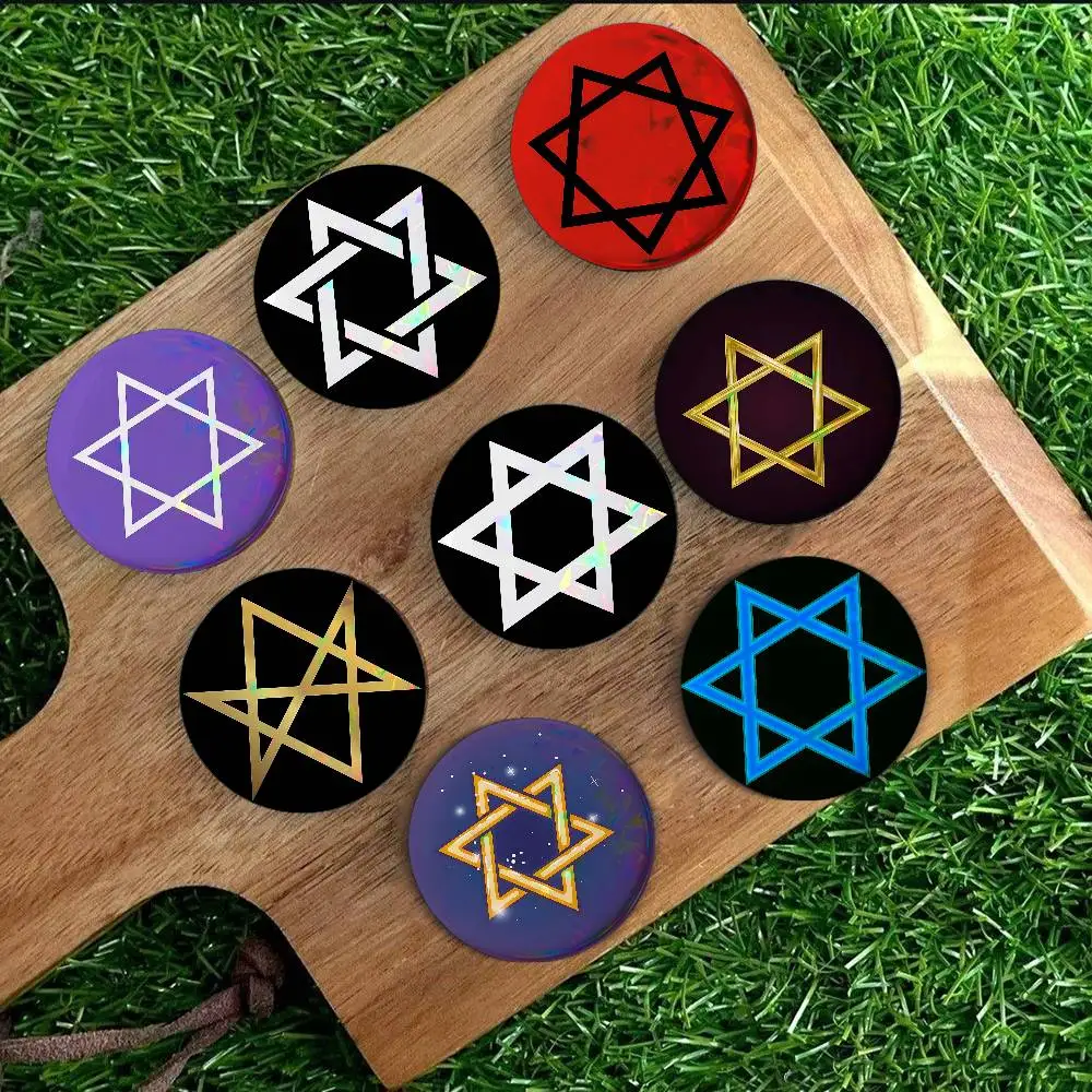 Six Pointed Star For Badge Laser Holographic Custom Badge Image Metal Lapel Pin Brooch For Clothing Backpack Decorative