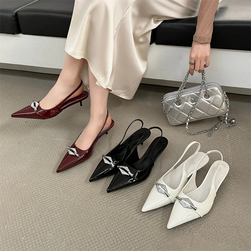 Eilyken Crystal Diamond Pointed Toe Women Pumps Sexy Thin Low Heels Wedding Party Dress Sandals Shoes Zapatos De Mujer