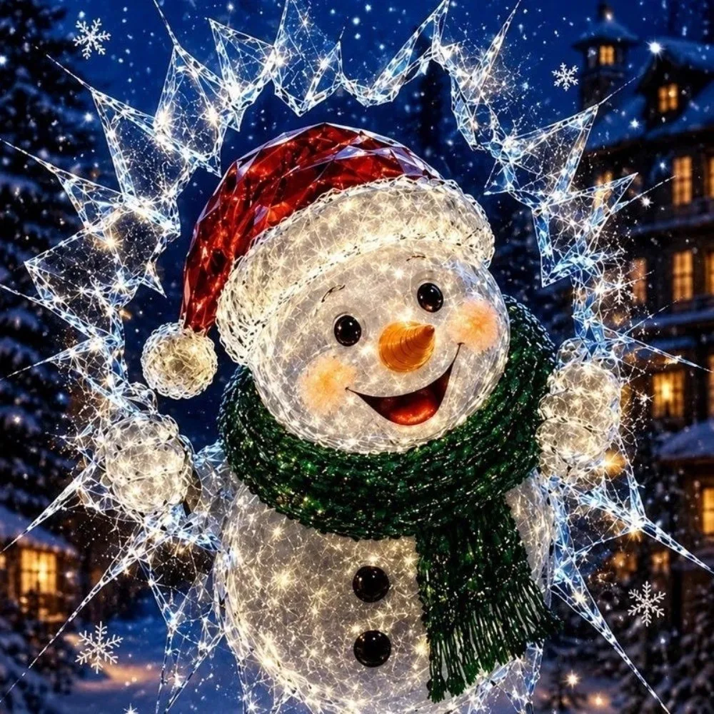 Cartoon Crystal Break-In Christmas Decal PVC Broken-Ice Effect Santa Claus Window Sticker Reindeer Puppy Static Cling