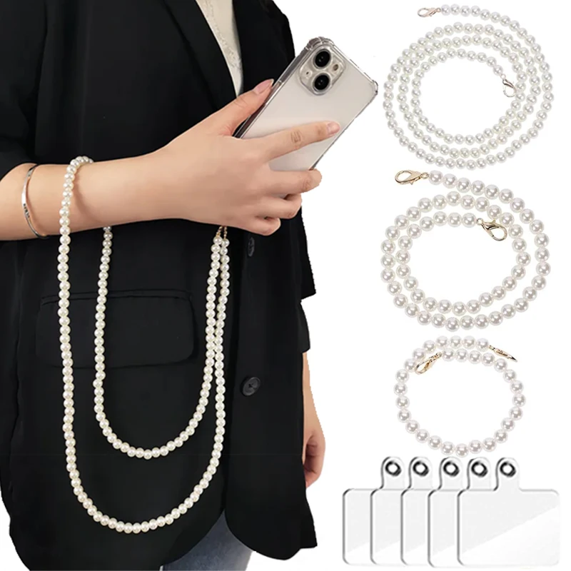 Portable Mobile Phone Lanyard Portable Crossbody Chain Straps Pearl Wrist Strap Pendant Anti-lost Sling for Iphone 15 14 Samsung