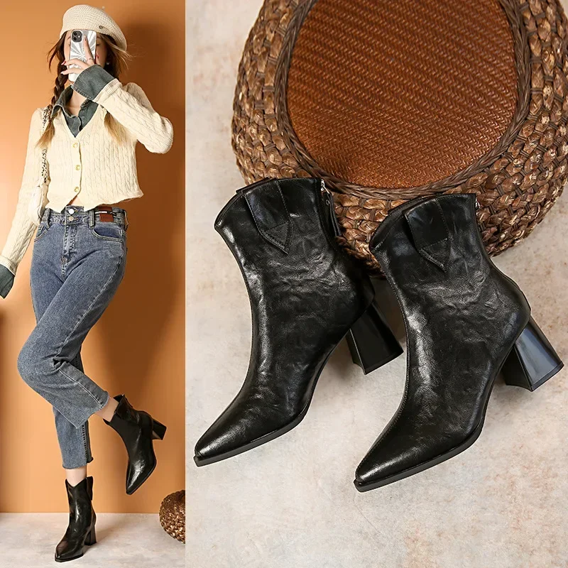 Nuevas botas de mujer con cremallera, tacones altos gruesos, tacones altos simples y gruesos, botas de Otoño Invierno, Punk gótico, informal, plataforma blanca para mujer