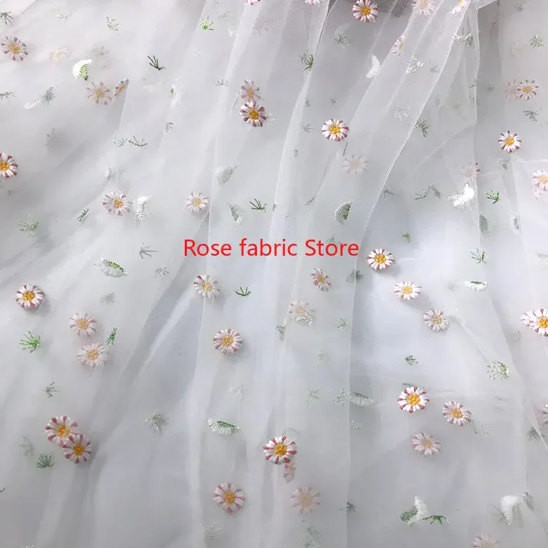 5 colors delicate daisy embroidery lace fabric flowers soft tulle for wedding dress girl dress 59