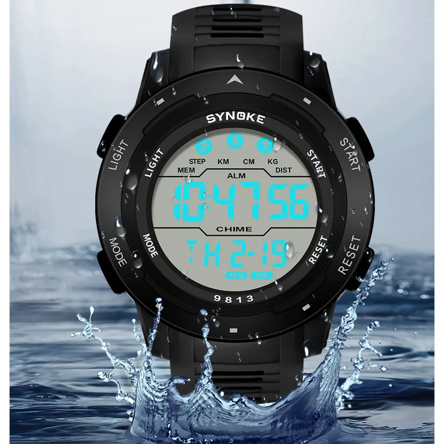 SYNOKE Watch Outdoor sports multifunctional waterproof Shock Resistant Large Screen Display Luminous LED Digital Watch For Men