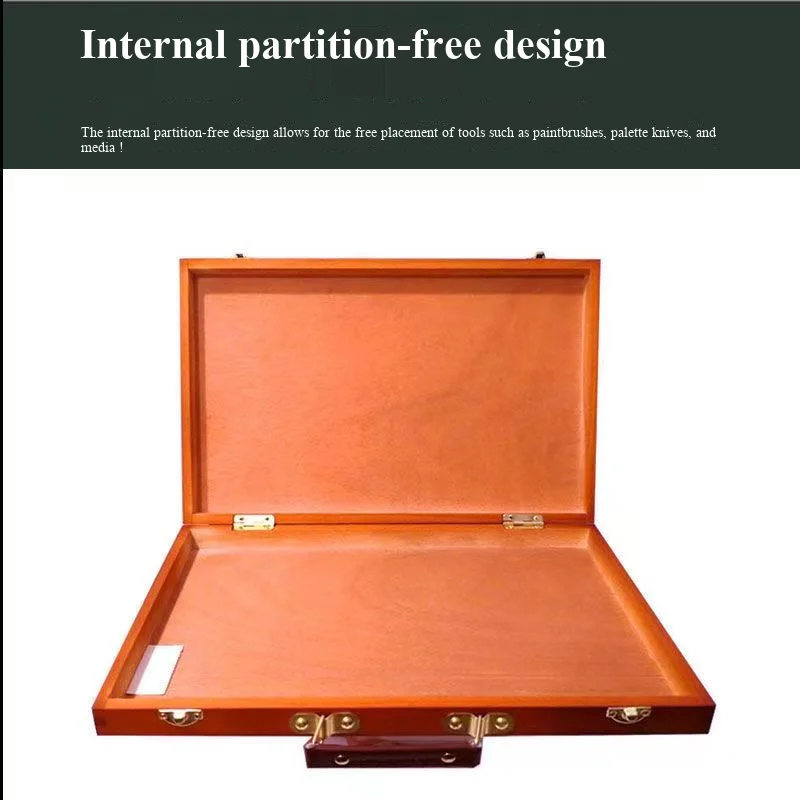 Portable Walnut-colored Classical and Retro Storage Box for Art and Paint Paulownia Wood 37.5X23.6X4.5CM