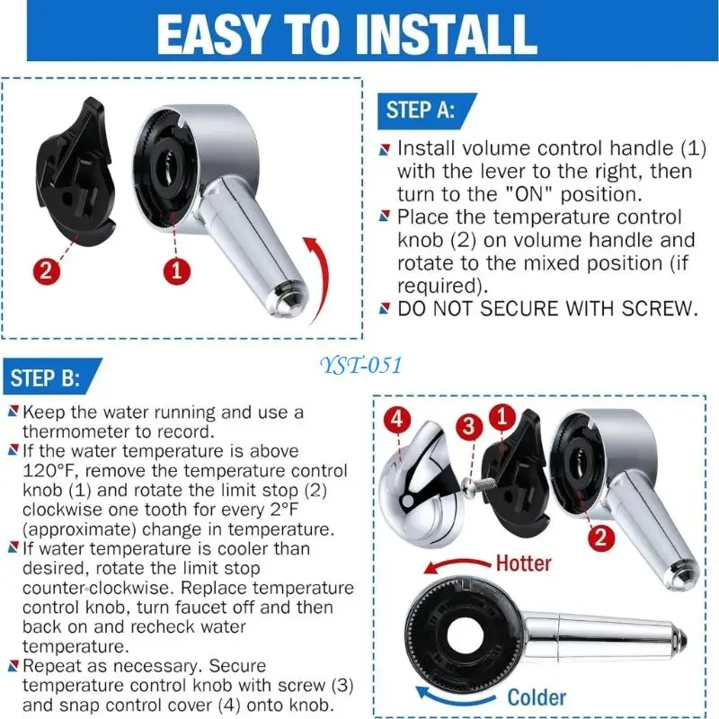 E15A Metal Lever Handle Bath Shower Faucet Handle Fit 1700 Series Bath Shower