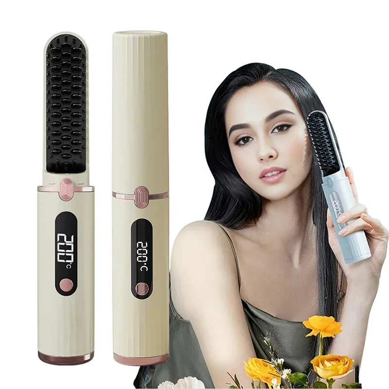 

Wireless Negative Ion Straight Hair Comb For Home Travel Portable Electric Heating Anti-scalding Hair Straightener For Women