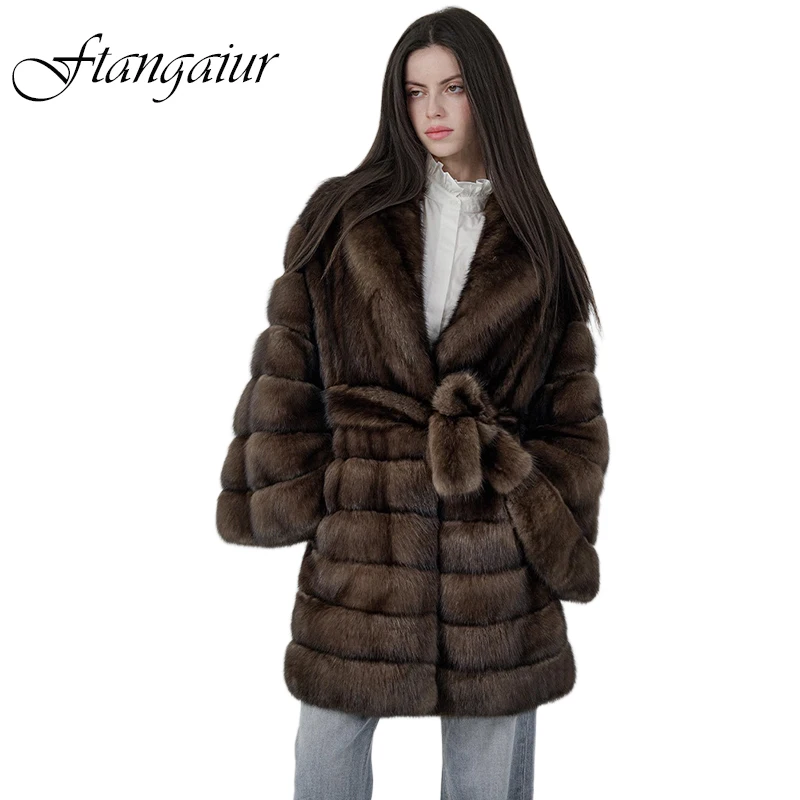 Ftangaiur Winter Import Russian Sable Fur Coat Turn-Down Collar Unique Private Customization Medium Natural Real Sable Fur Coats