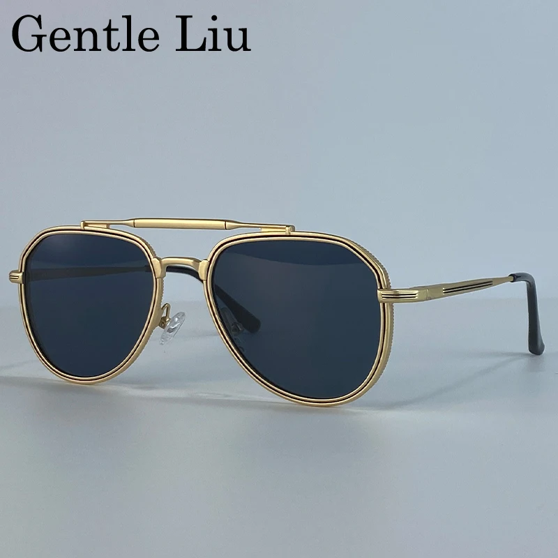 

Steampunk Oversized Pilot Sunglasses Men 2025 Luxury Brand Vintage Oval Metal Frame Sun Glasses For Male Punk Driving Eyewear