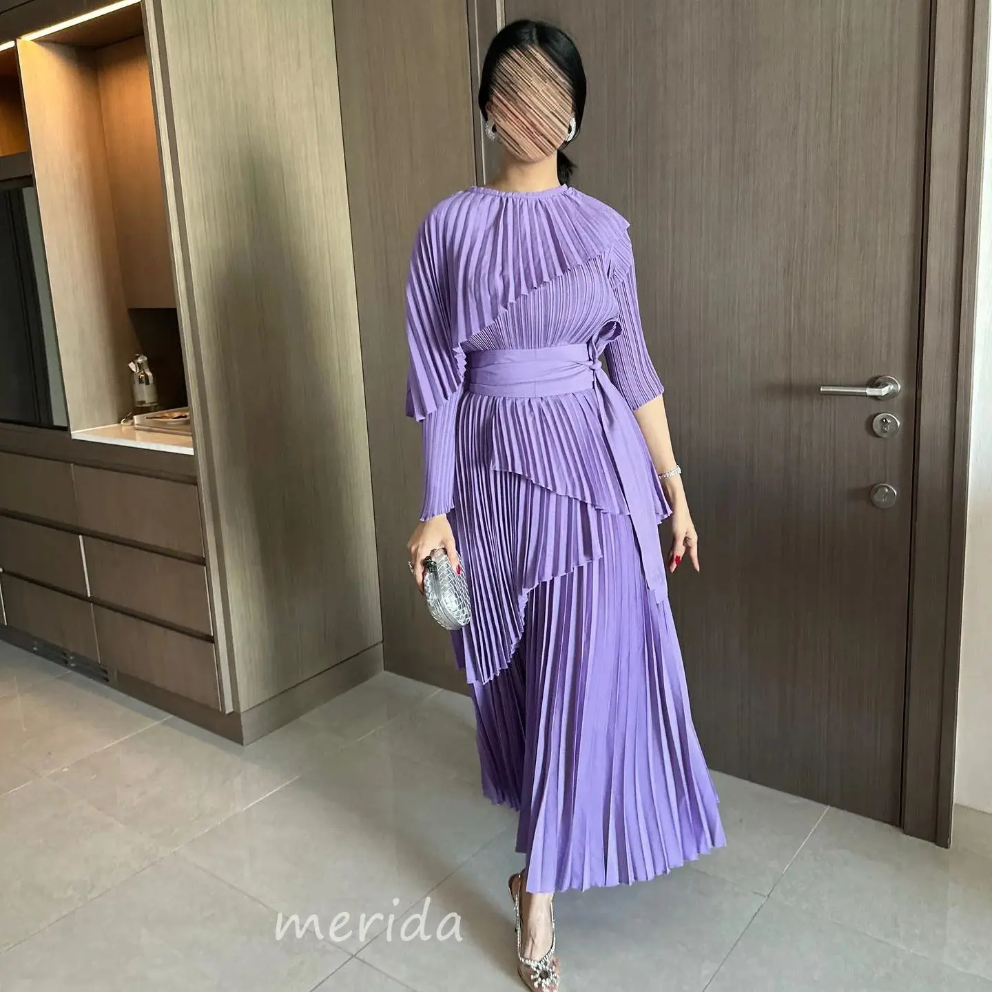 

Merida Ruffled Prom Dress 2024 Long Sleeve Cocktail Dress Floor Length Long Formal Evening Party Dress 2024 robes de soirée