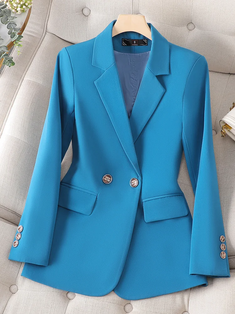 Fashion Autumn Winter Office Ladies Blazer Women Coffee Black Blue Female Long Sleeve Single Breasted Solid Formal Jacket