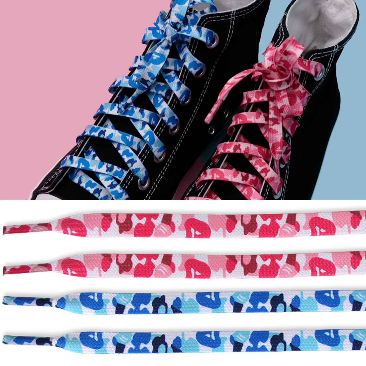 Quality Flat Shoelaces Men Women Sport Camouflage Print Shoelace Blue Pink Shoe Laces Fashion Shoestring Shoes Accessories