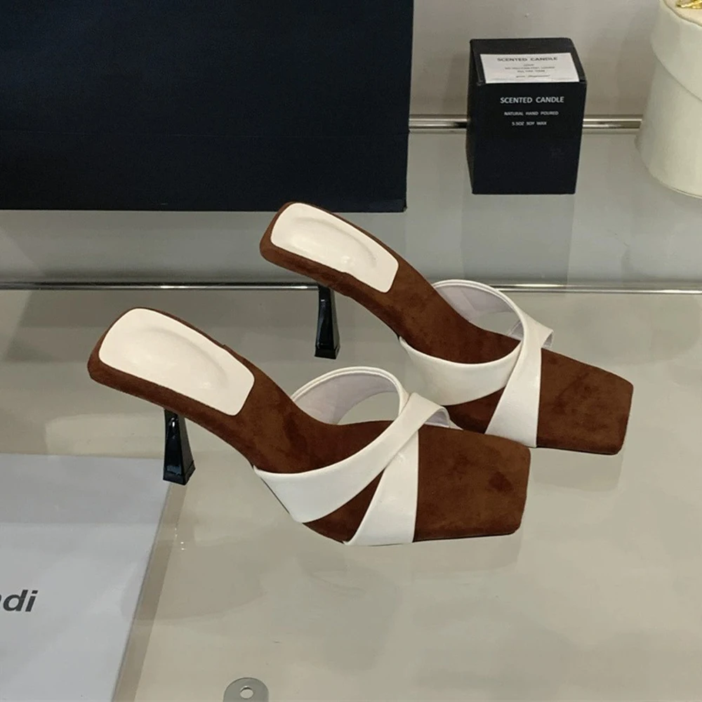 المرأة ساحة المفتوحة تو الصيف الكعوب البغال عبر حزام الانزلاق على 2.76 بوصة هريرة الكعب الصنادل خنجر عالية الكعب النعال