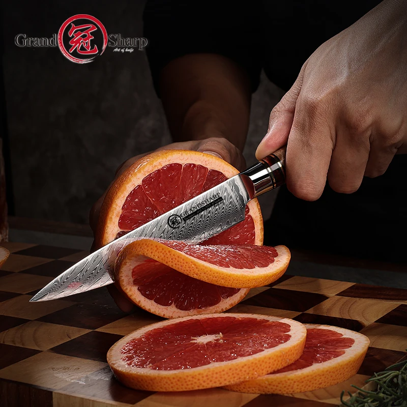 5.3 inch AUS-10 Utility Knife 67 Layers Damascus Steel Kitchen Knives Sharp Fruit Paring Meat Cutter Petty Knives Grandsharp