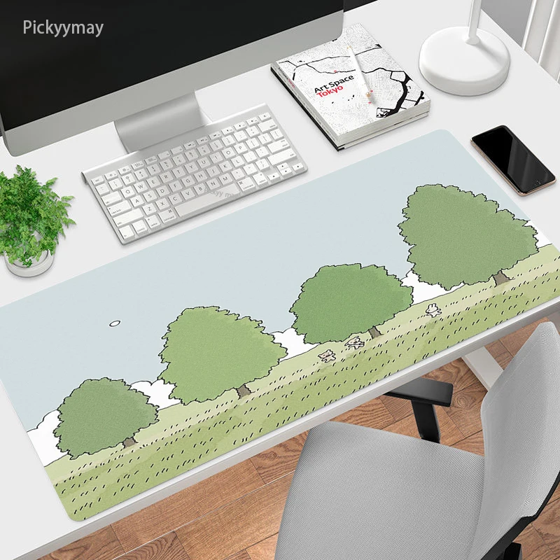 Kawaii – grand tapis de souris dessin animé plante verte, accessoires de jeu, joli tapis de souris Pc Gamer, clavier, tapis de bureau, tapis de Table souple