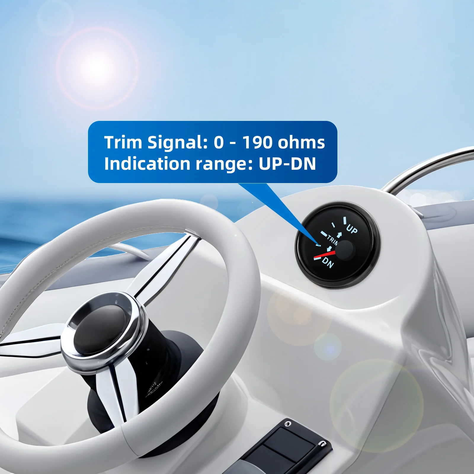 ZMFJH Boat Trim Gauge for Inboard Outboard Engine 52mm Marine Trim Tilt Indicator Meter+Sensor Right Left Display DN~UP 7 Color