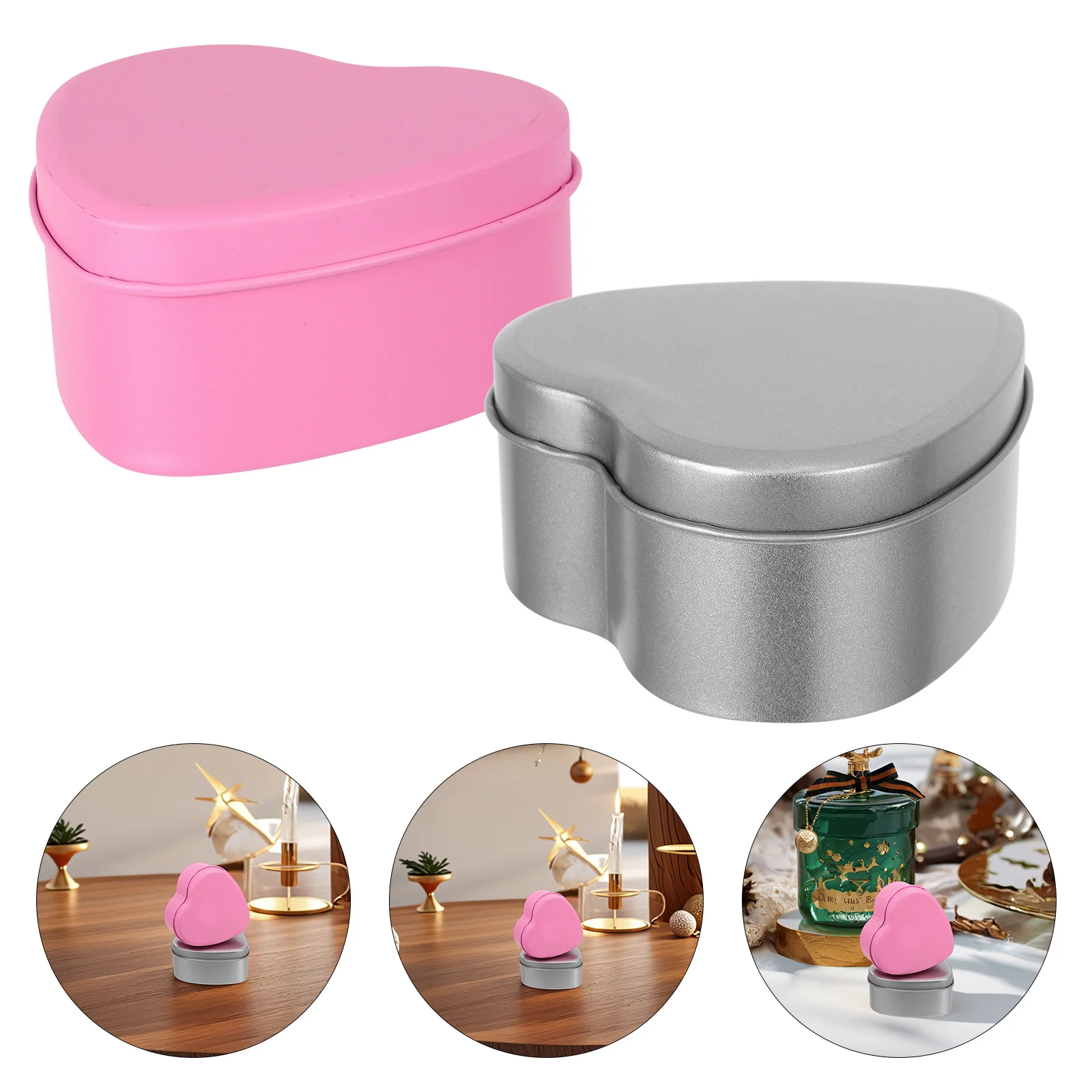 

2pcs Heart Shaped Metal Tin Box Lid Valentine Candy Jar Wedding Birthday Party Favor Storage Container Small Cookie Tins Empty