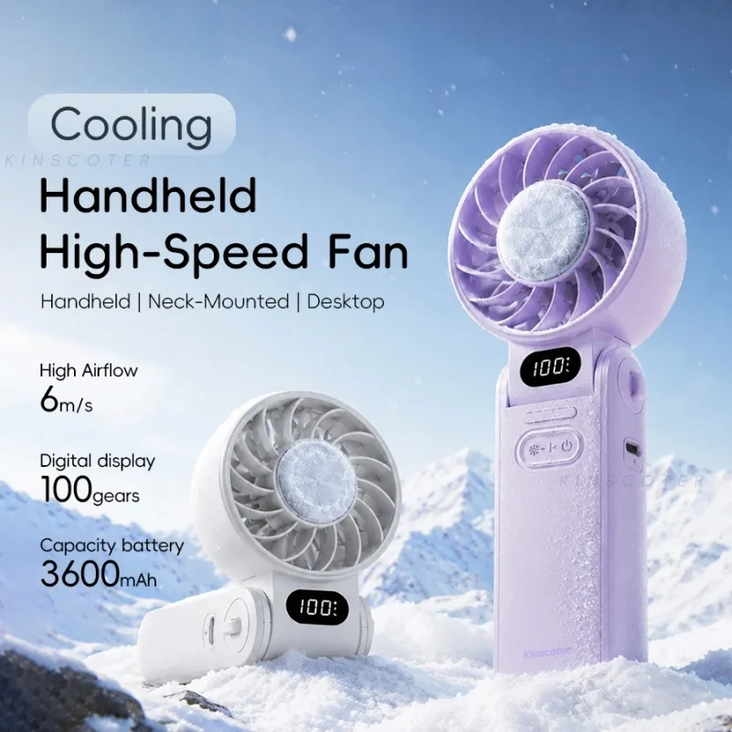 New Cooling Handheld Fan 3600mAh Foldable Portable Fan 100-level Free Control High Speed Mini Personal Fan w/ Lanyard