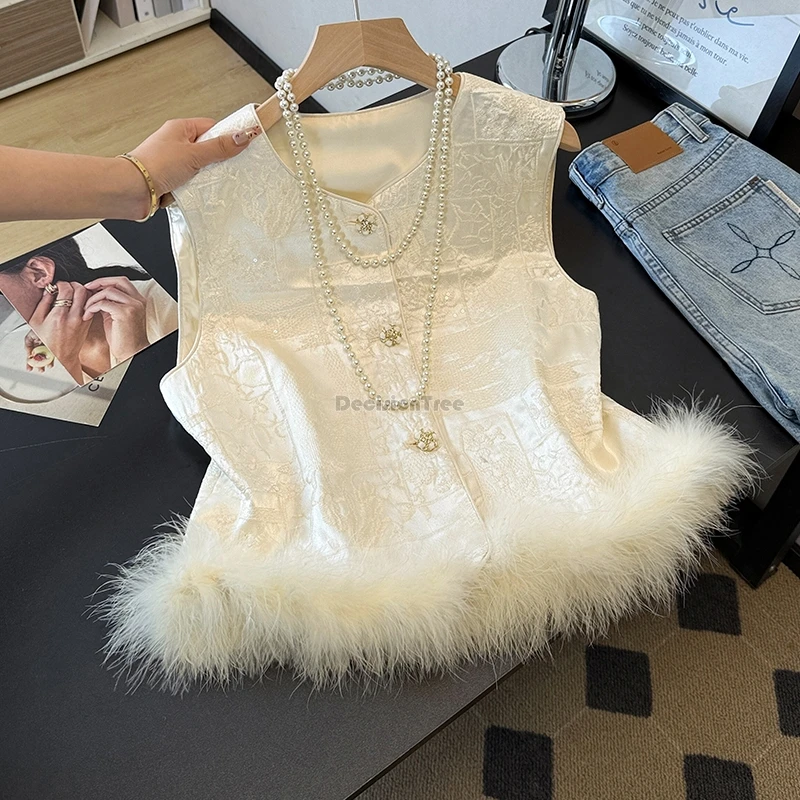 

2025 женский осенний китайский улучшенный ретро-модный жилет без рукавов с круглым воротником, расшитый блестками, лоскутный дизайн, костюм Тан, жилет t001